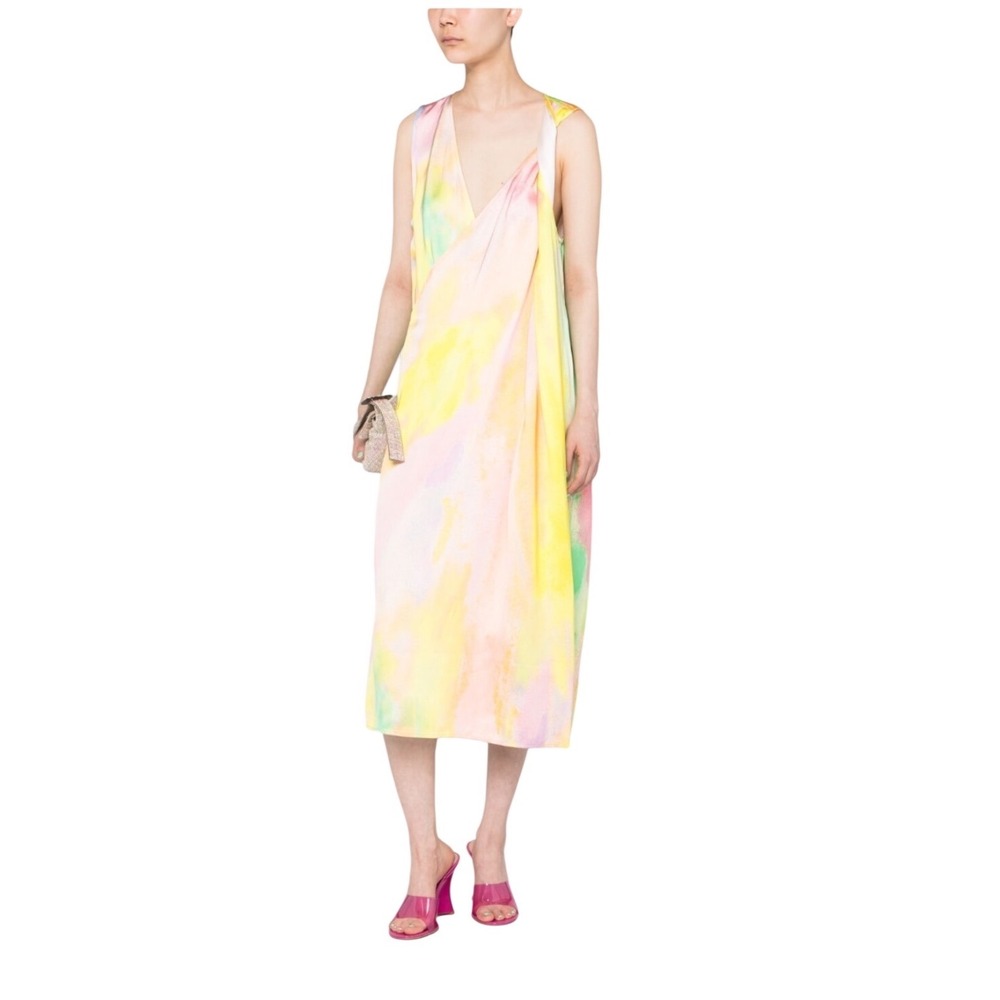 NWT Stine Goya Hedy Satin Fireworks Print Draped‎ Sleeveless Dress Size M